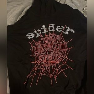 Black and red rhinestone spider hoodie sz L